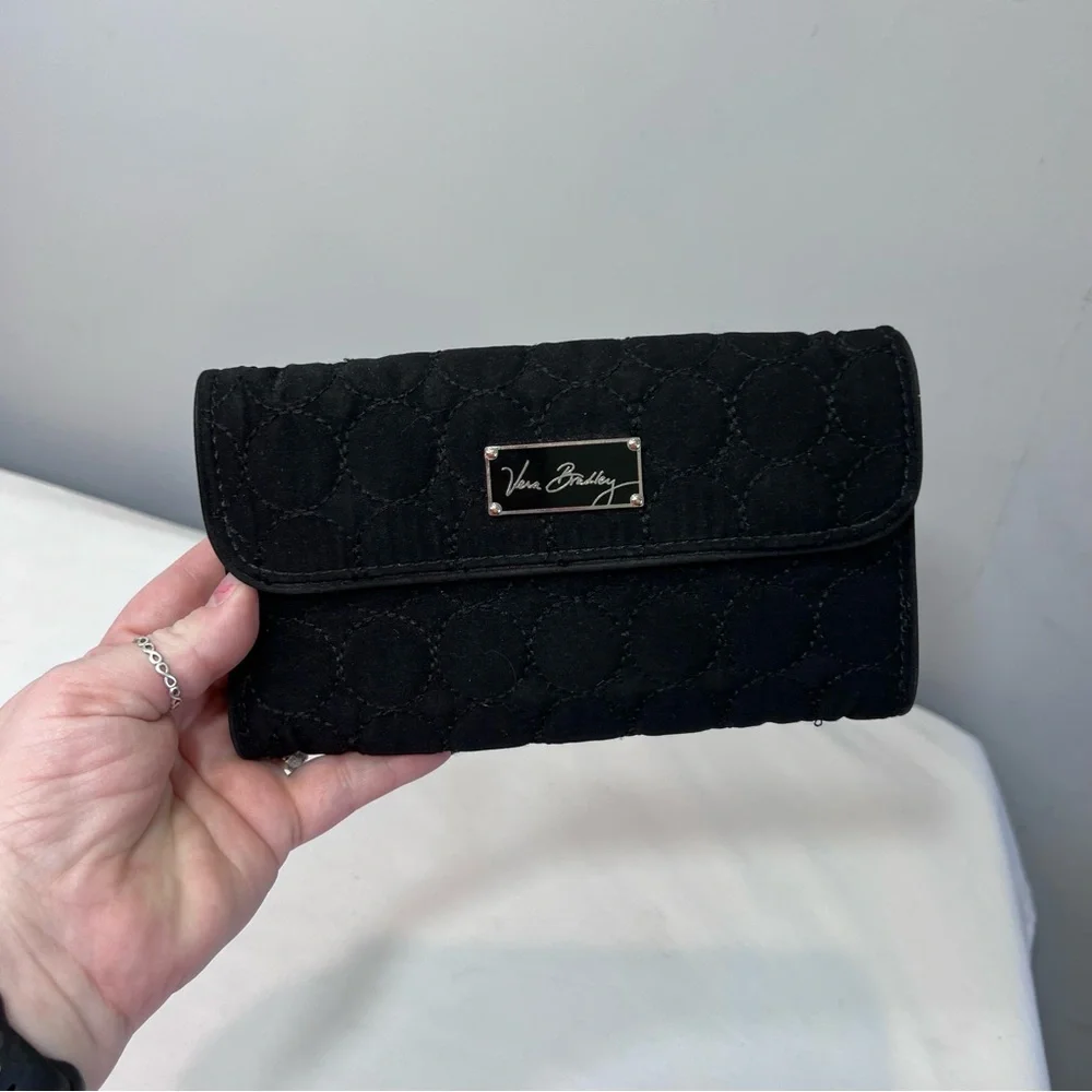 Vera Bradley, black trifold, quilted wallet